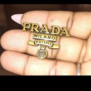 Prada Metallic Gold Logo Brooch